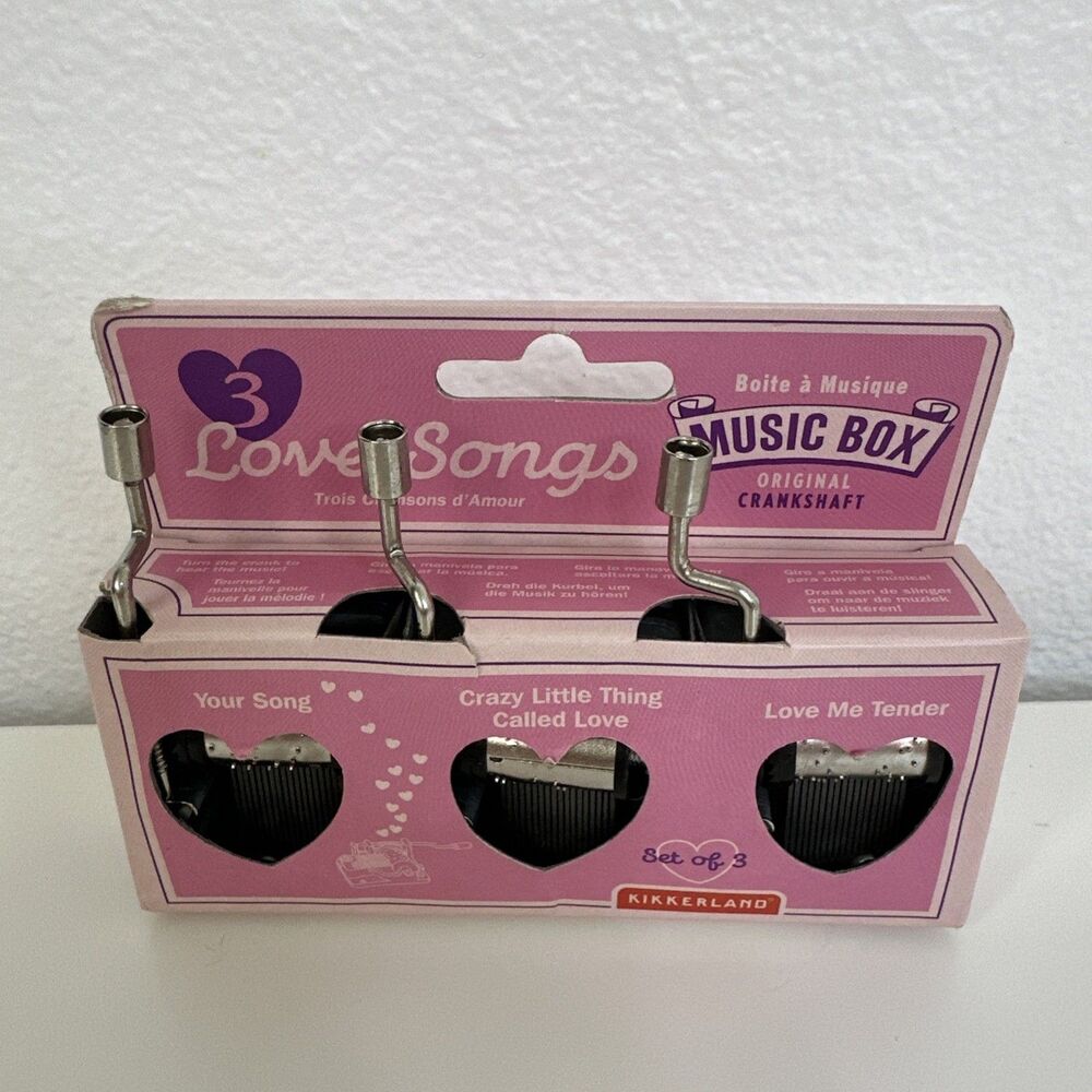 3 Pc Set Kikkerland Mechanical Hand Crank Music Box ELTON JOHN Love Song Melody